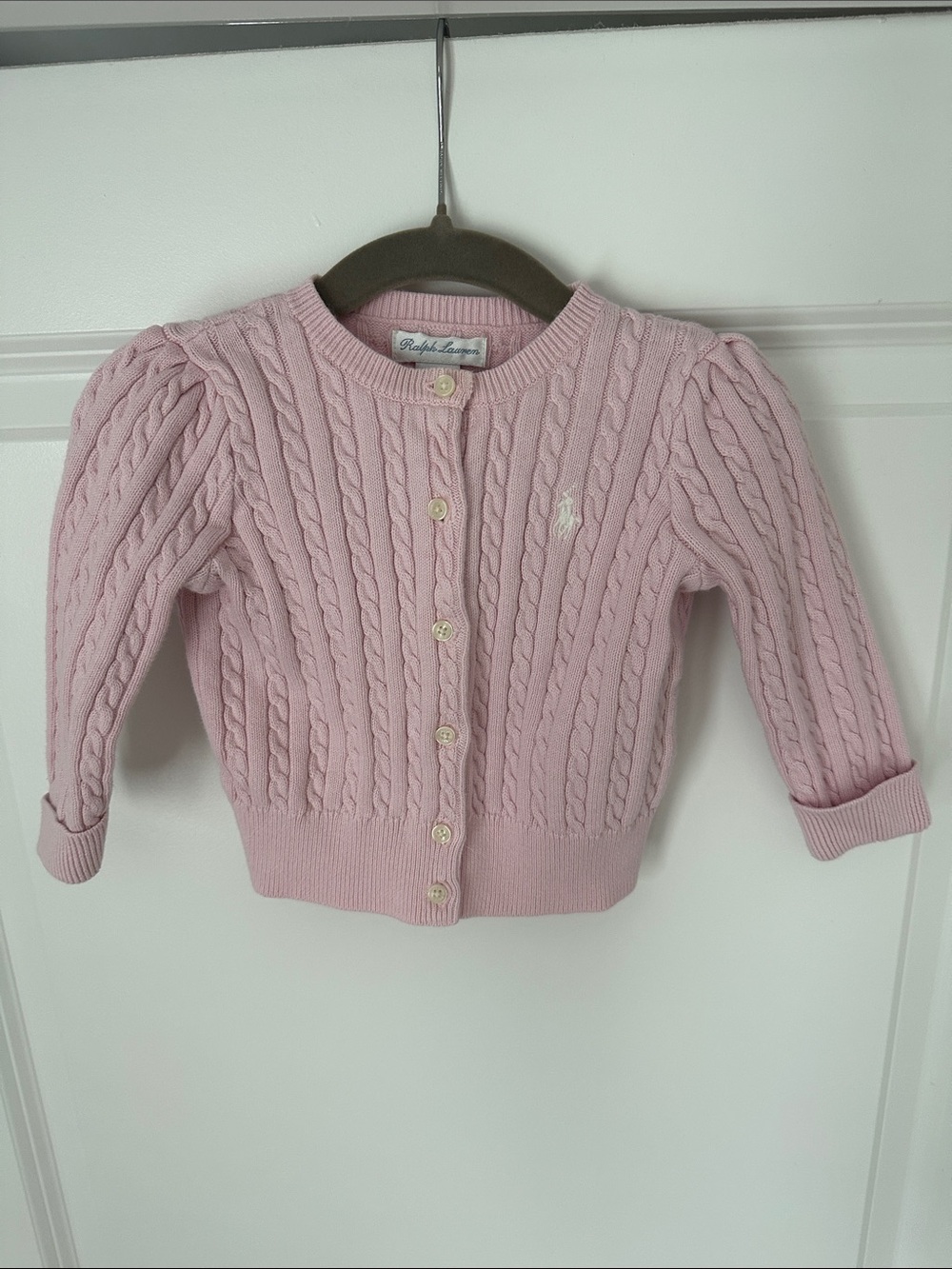 Ralph Lauren Light Pink Cable-Knit Baby Cardigan 12 Month